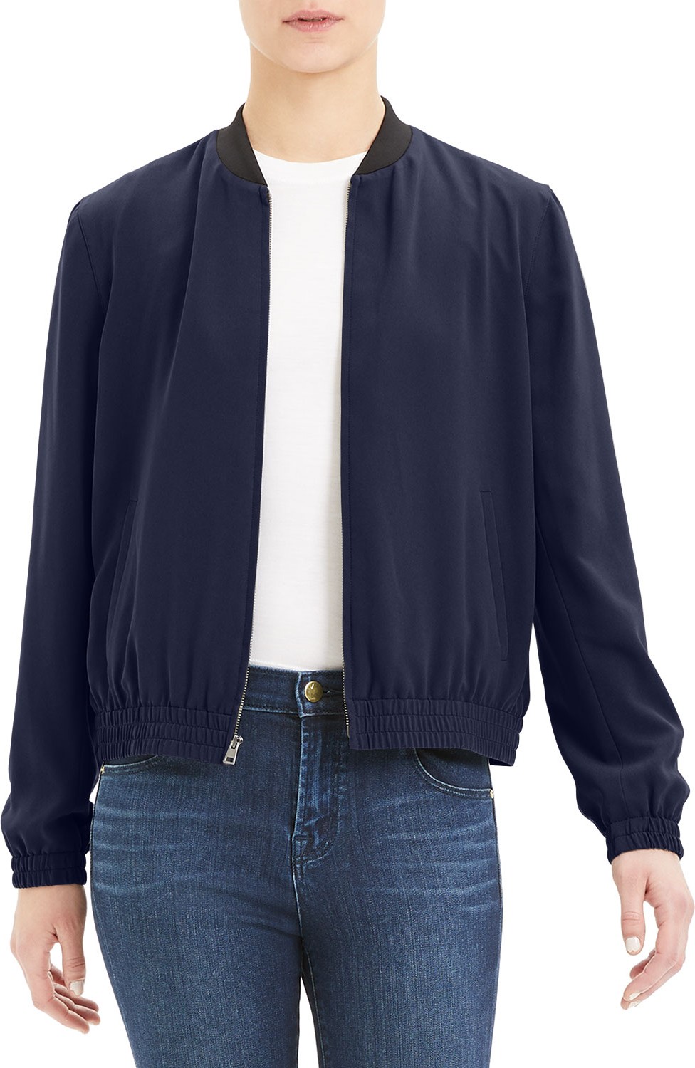 Theory Drapey Crepe Zip-Front Bomber Jacket