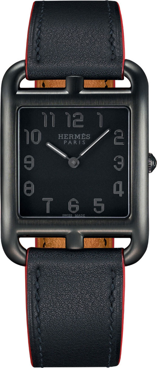 HERMÈS Cape Cod GM Matte Black Leather Strap Watch