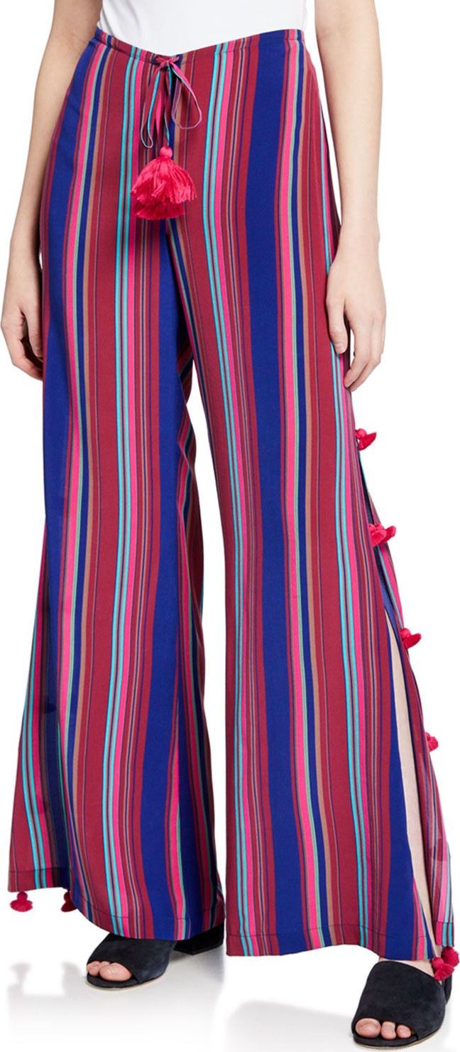 FIGUE Panema Striped Silk Pompom Pants