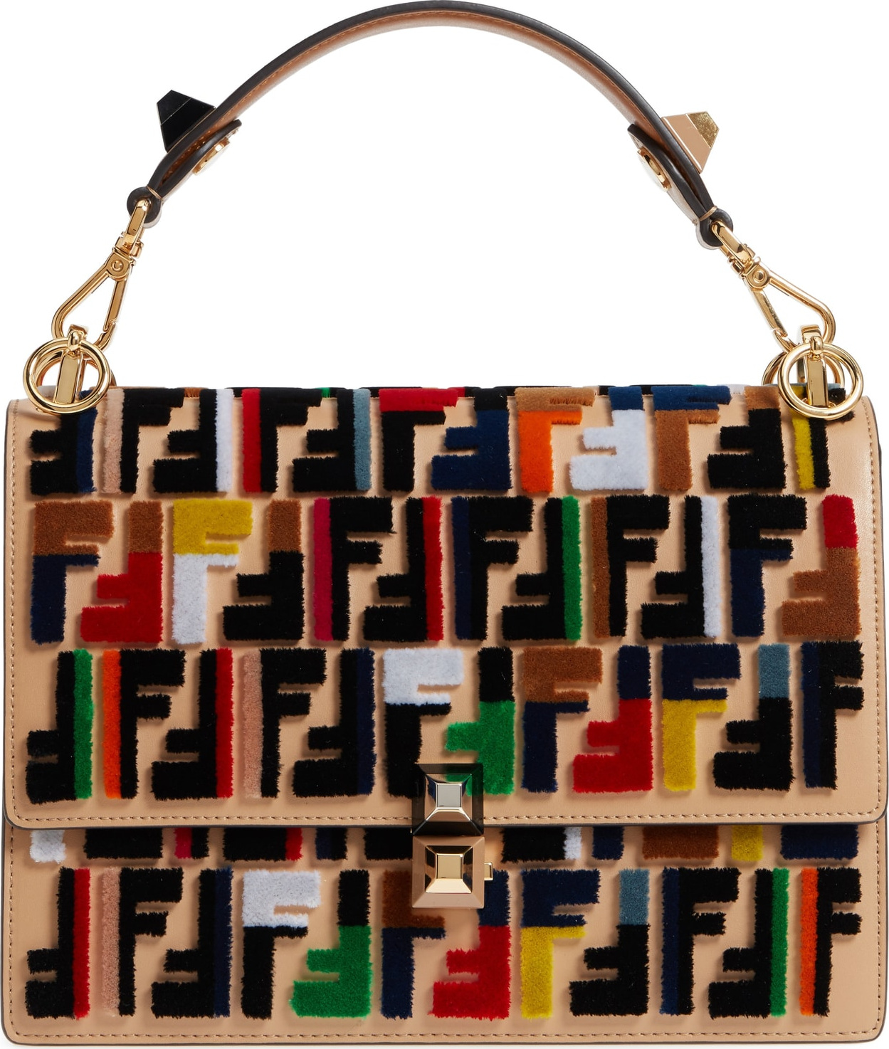 Fendi Kan I Logo Embellished Leather Shoulder Bag