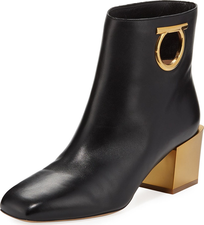 Salvatore Ferragamo Gancio Leather Ankle Booties