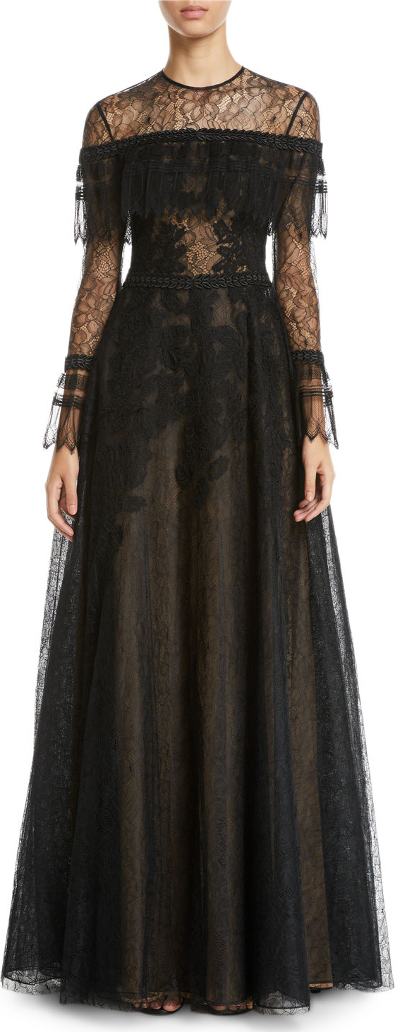 Zuhair Murad Edwardian Lace Long-Sleeve Gown