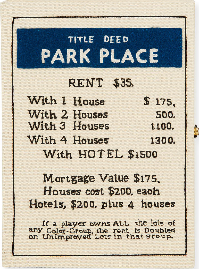 Olympia Le-Tan Park Place Monopoly Deed Card Clutch Bag with Strap