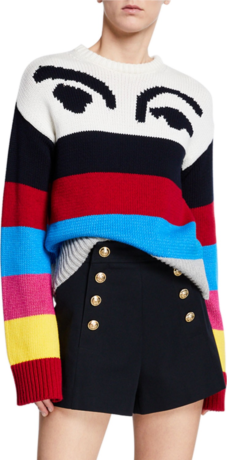 Derek Lam 10 Crosby Striped Graphic Crewneck Pullover Sweater