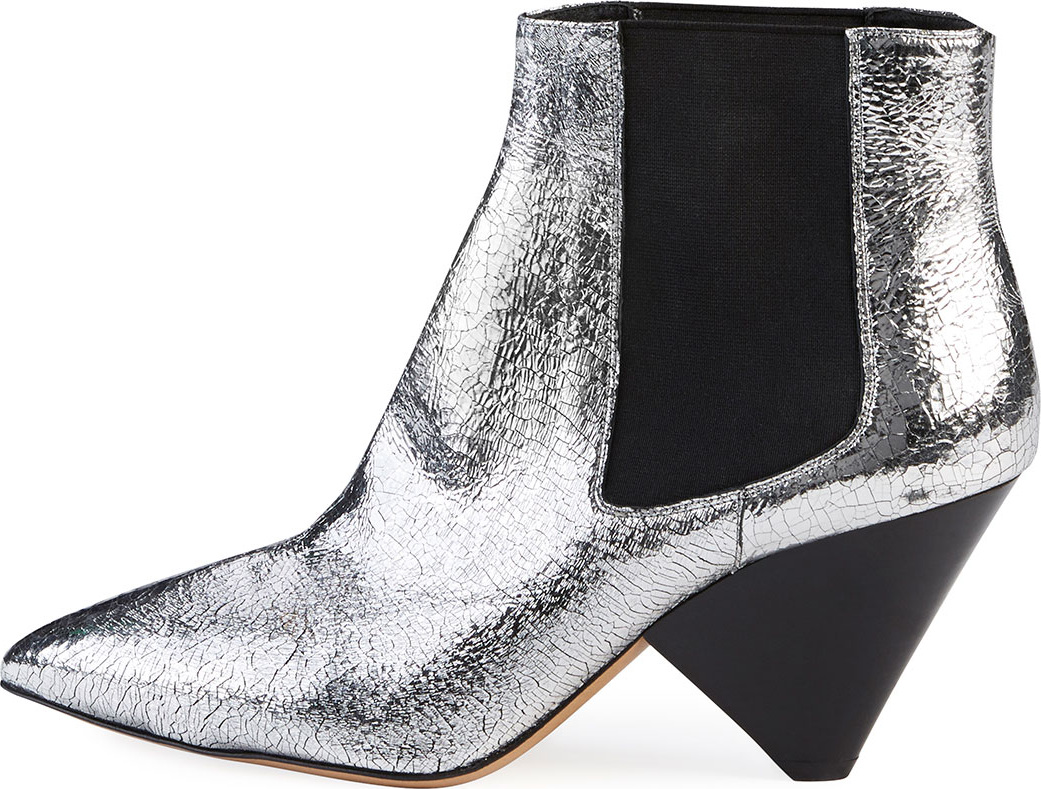 Isabel Marant Lashby Cone-Heel Metallic Bootie