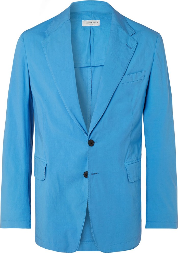 Dries Van Noten Bright-Blue Slim-Fit Unstructured Cotton-Blend Blazer