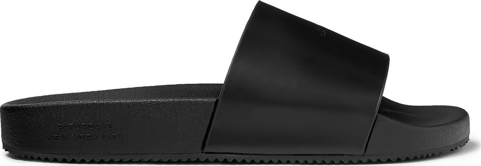 SATURDAYS NYC Logo-Embossed Leather Slides