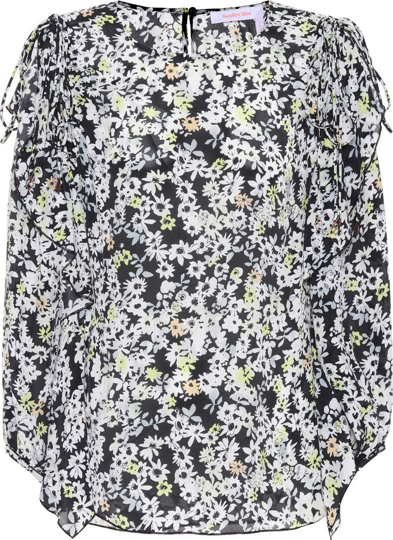 See By Chloé Floral-printed silk-blend top