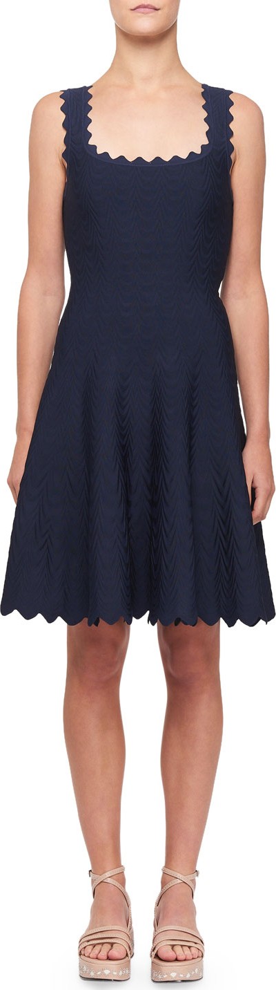 Alaïa Tonal Wave Scalloped Knee Length Dress