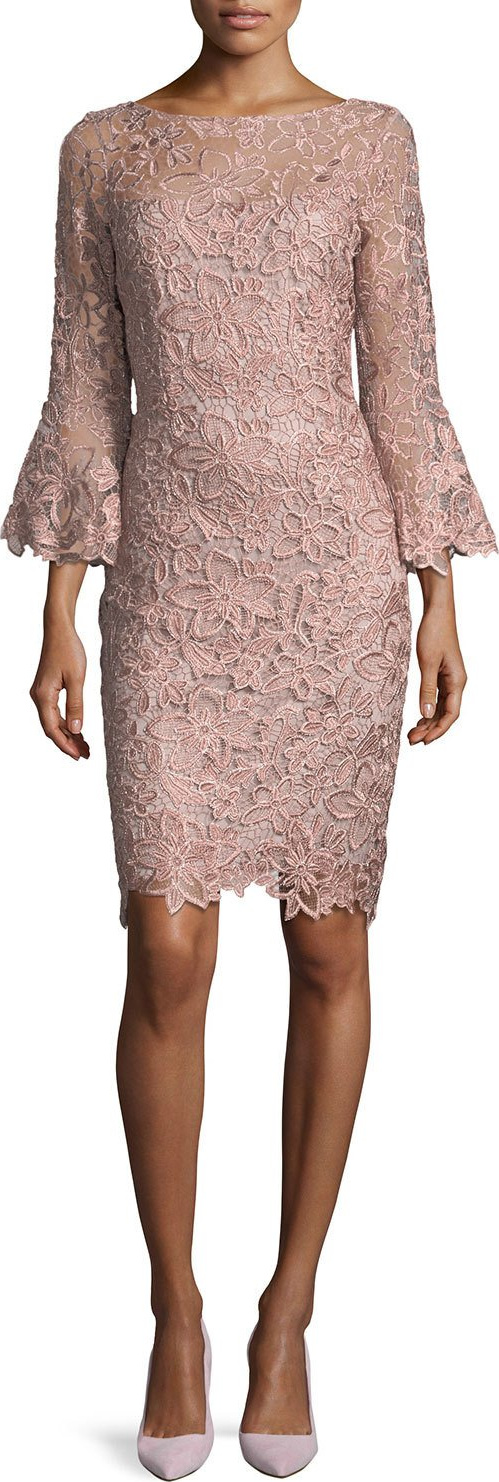 Rickie Freeman for Teri Jon Lace Trumpet-Sleeve Sheath Cocktail Dress