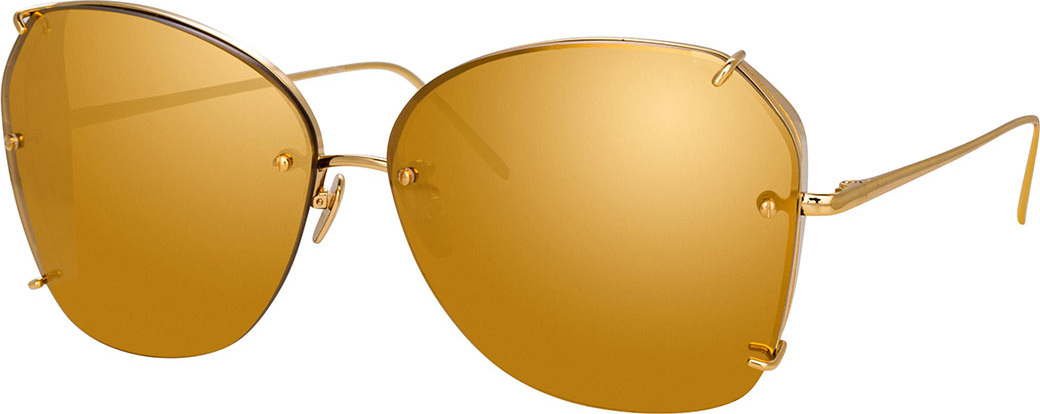 Linda Farrow Rimless Mirrored Butterfly Sunglasses w/ Side Blinders, Yellow Pattern