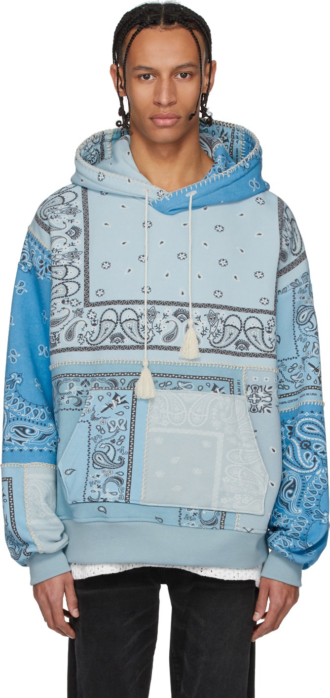 Amiri Blue Oversized Bandana Reconstructed Hoodie