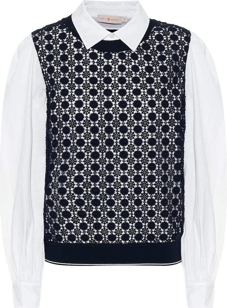 Tory Burch Crochet-paneled cotton-blend shirt
