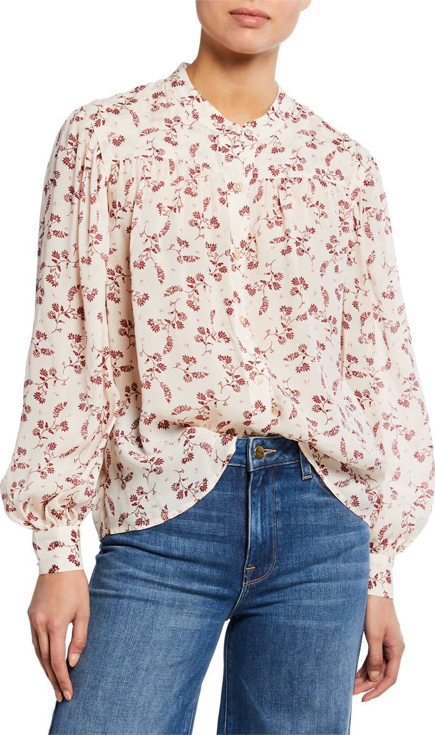 FRAME DENIM Voluminous Printed Button-Front Top