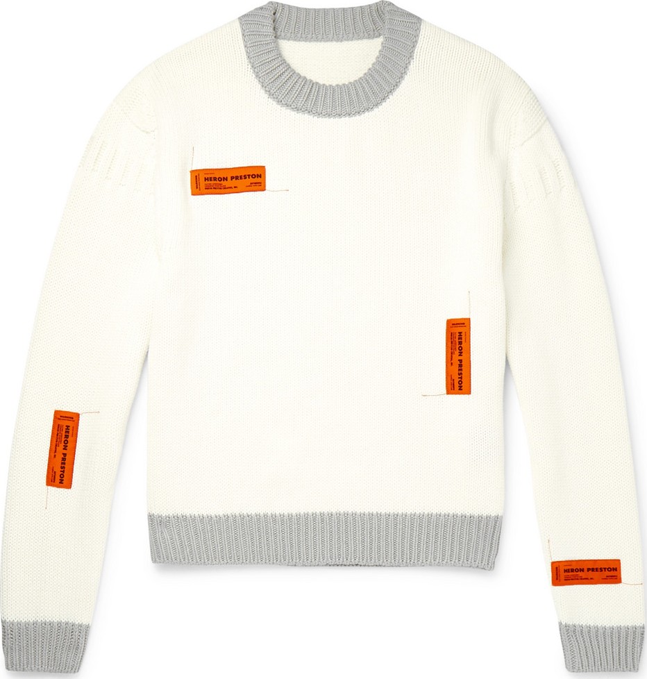 Heron Preston Logo-Appliquéd Contrast-Tipped Cotton Sweater