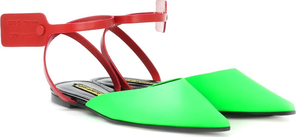 Off White Zip Tie leather slippers