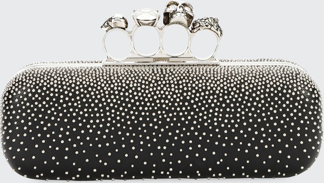 Alexander McQueen Four-Ring Knuckle Studded Napa Box Clutch Bag