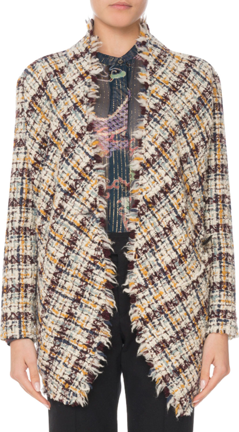 Isabel Marant Asymmetric One-Button Multi-Tweed Jacket