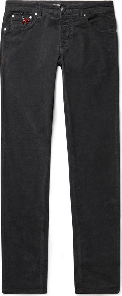 Isaia Charcoal Slim-Fit Cotton-Blend Corduroy Trousers