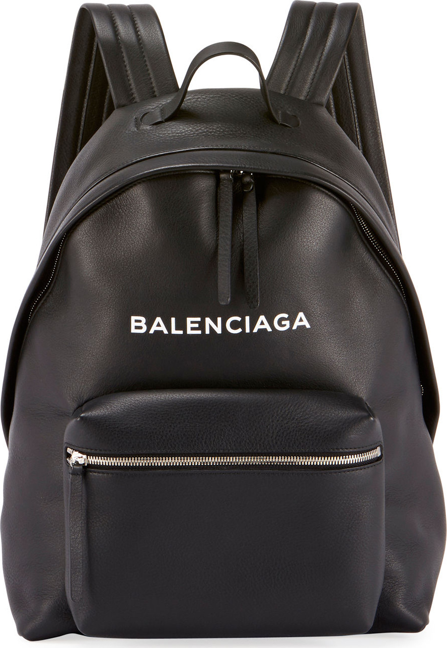Balenciaga Logo-Print Leather Backpack