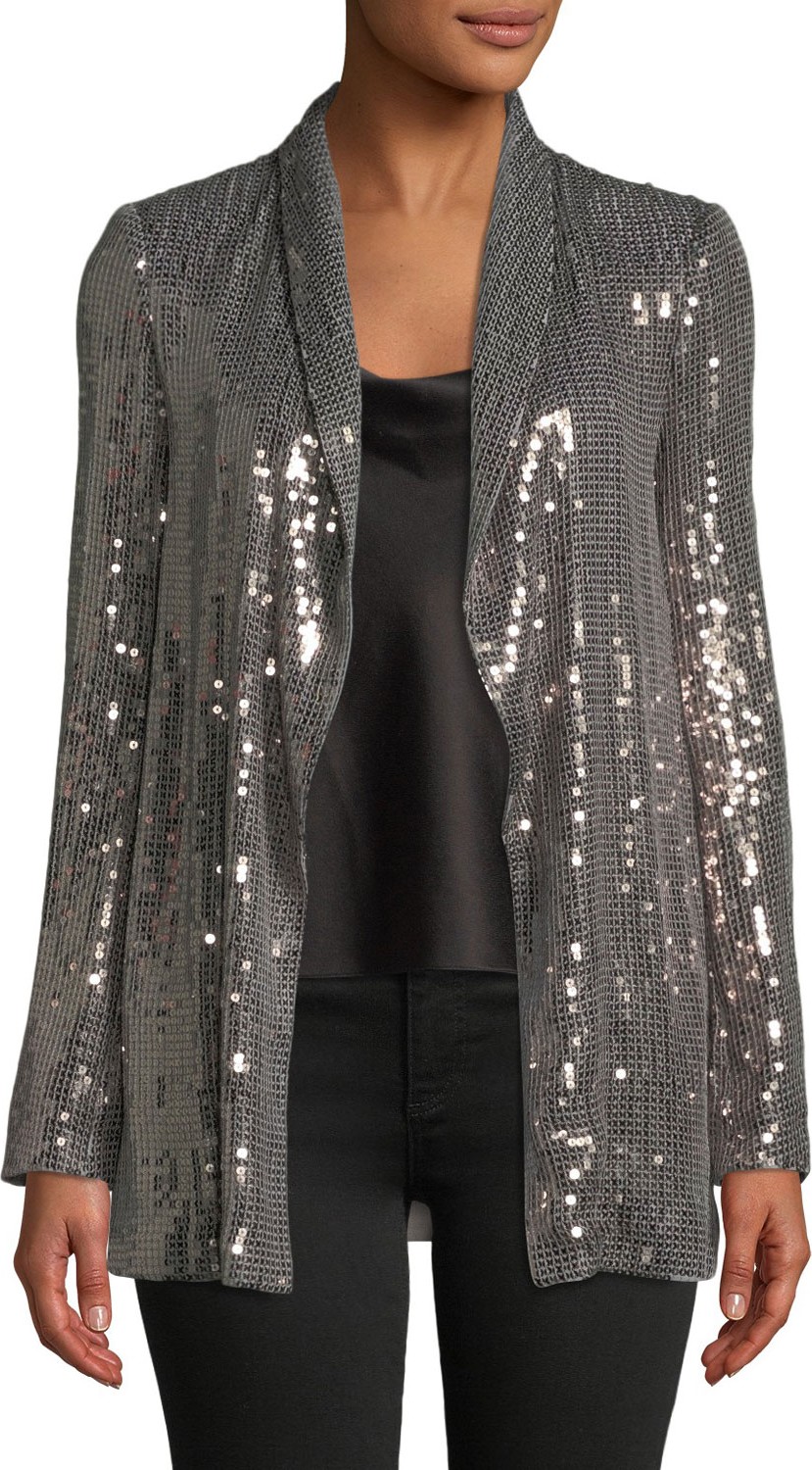 Alice + Olivia Jace Sequined Open-Front Tux Blazer