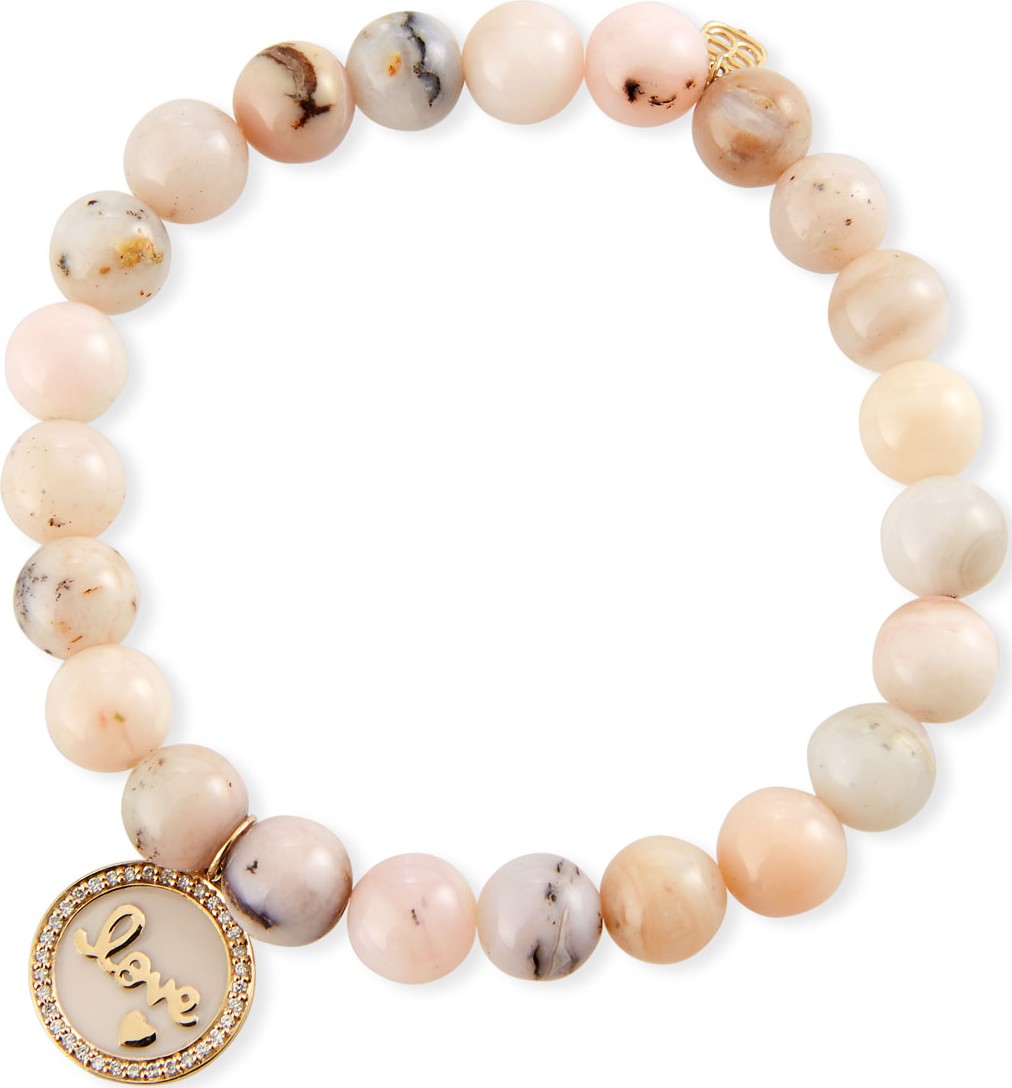 Sydney Evan 14k Love Medallion & Pink Opal Bracelet