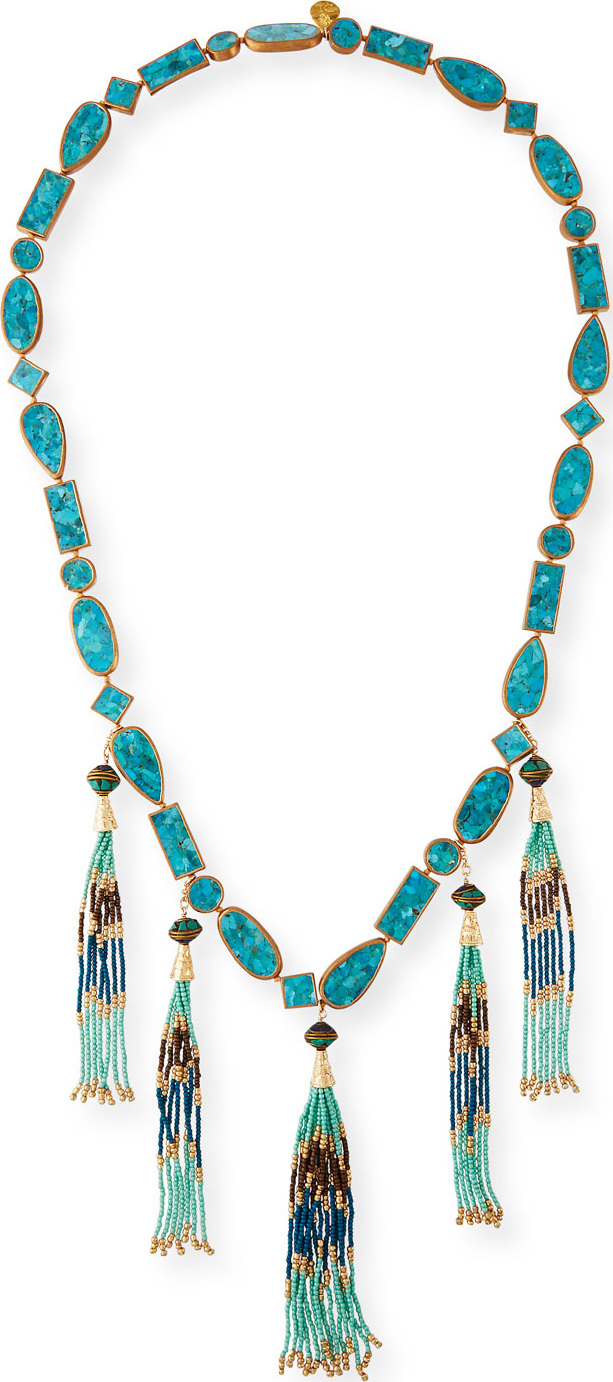 Devon Leigh Long Multi-Tassel Turquoise Necklace