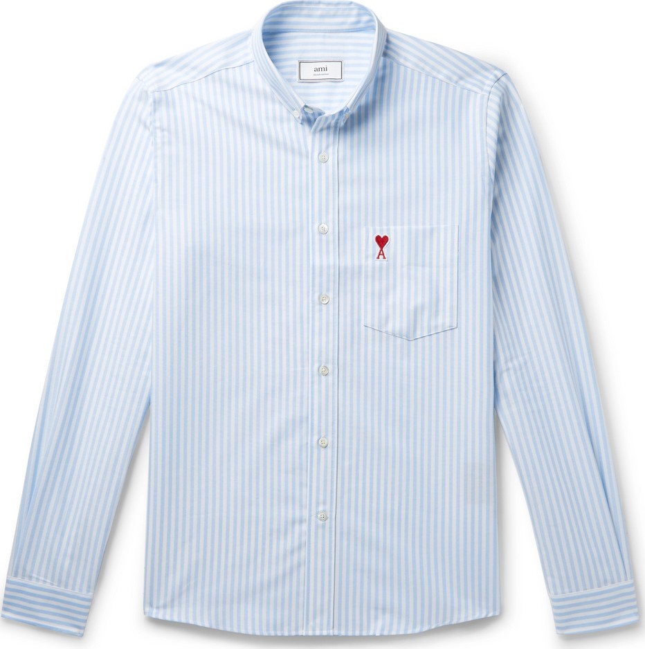 AMI Button-Down Collar Logo-Appliquéd Striped Cotton Oxford Shirt