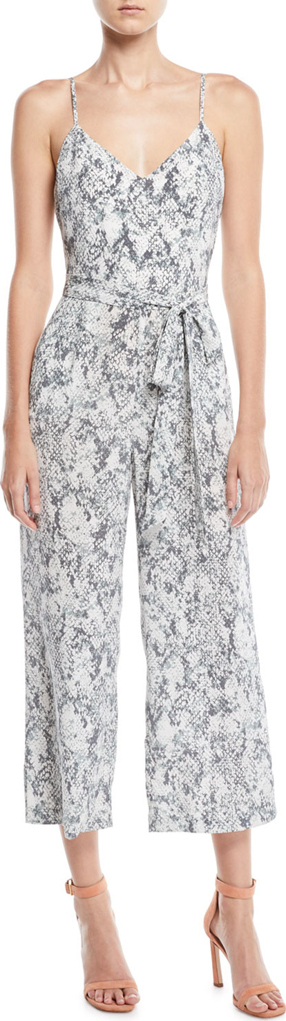 L'AGENCE Jaelyn V-Neck Camisole Straight-Leg Animal-Print Silk Jumpsuit