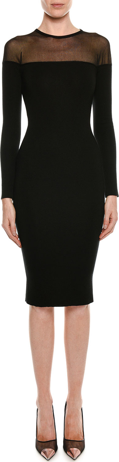 TOM FORD Round-Neck Illusion-Yoke Silk Knit Cocktail Dress