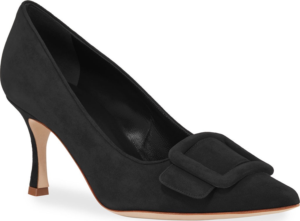 Manolo Blahnik Maysale Suede Pointed-Toe Buckle Pumps