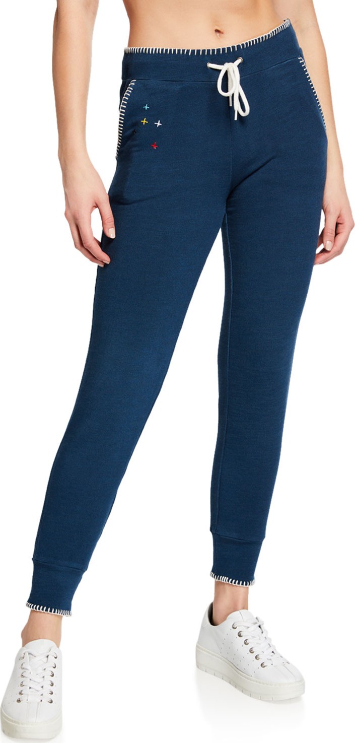 MONROW Sporty Drawstring Sweatpants w/ Blanket Stitch