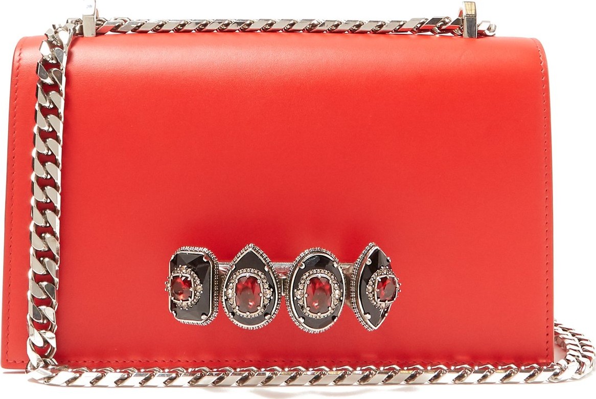 Alexander McQueen Jewelled knuckle-duster leather cross-body bag