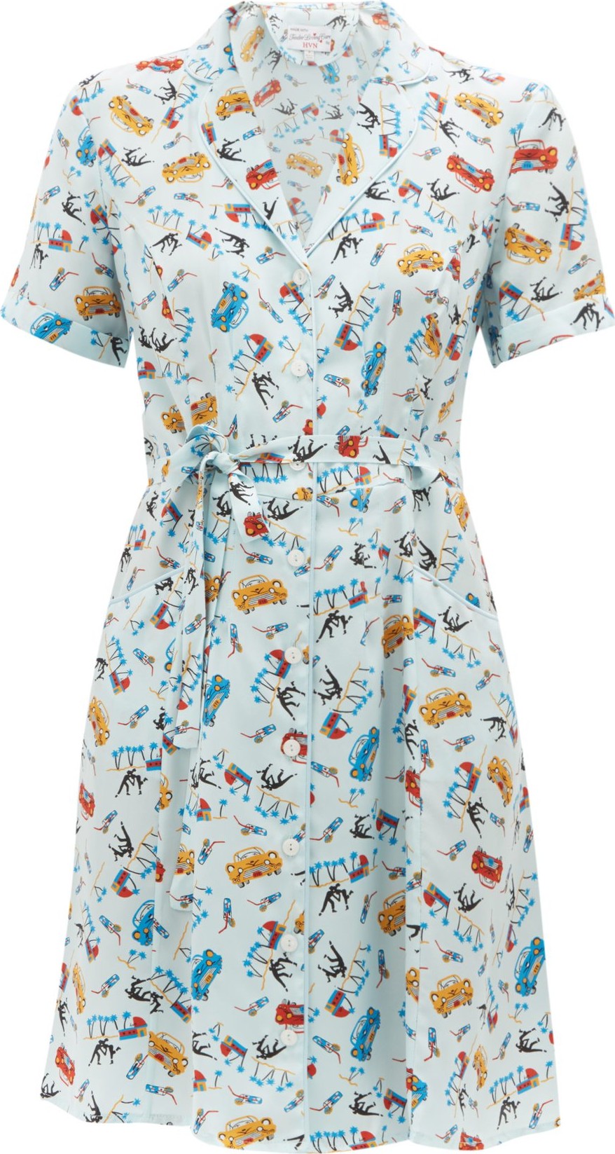 HVN Maria car-print silk mini dress