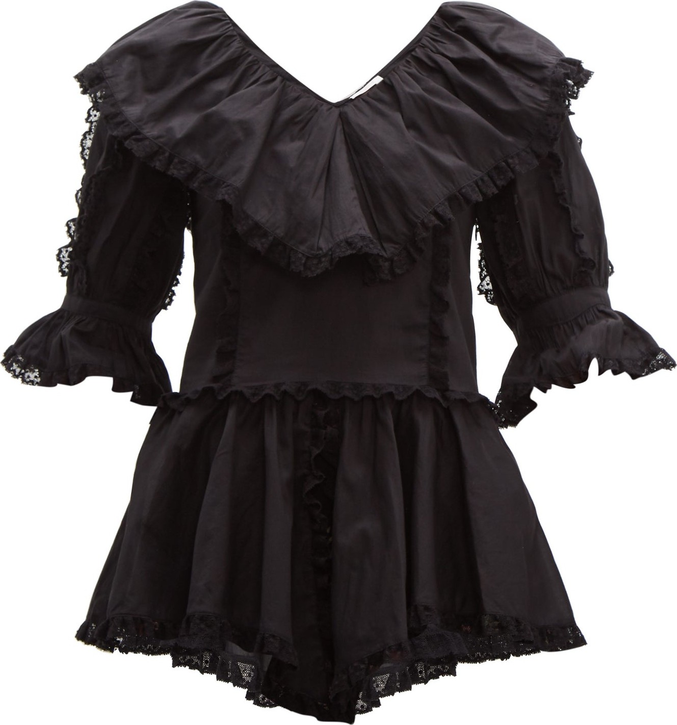 See By Chloé Lace-trim ruffled cotton-voile blouse