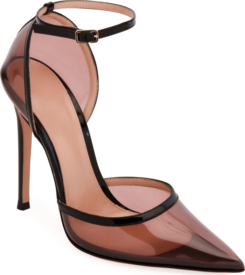 Gianvito Rossi Blush Plexi Ankle-Strap Pumps