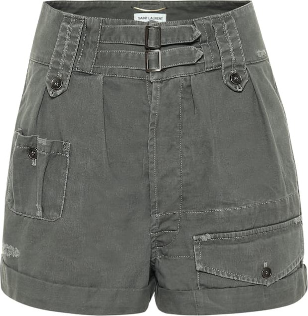 Saint Laurent High-rise cotton and ramie shorts
