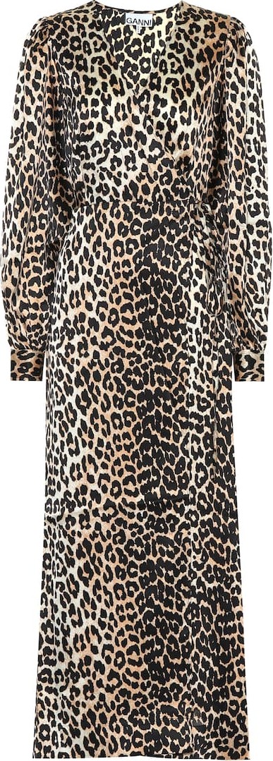 Ganni Leopard-printed stretch-silk dress