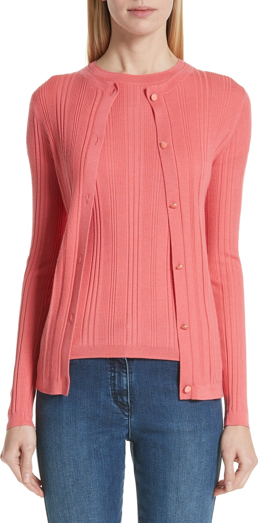 St. John Variegated Ribbed Wool & Silk Cardigan St. John Variegated Ribbed Wool & Silk Cardigan