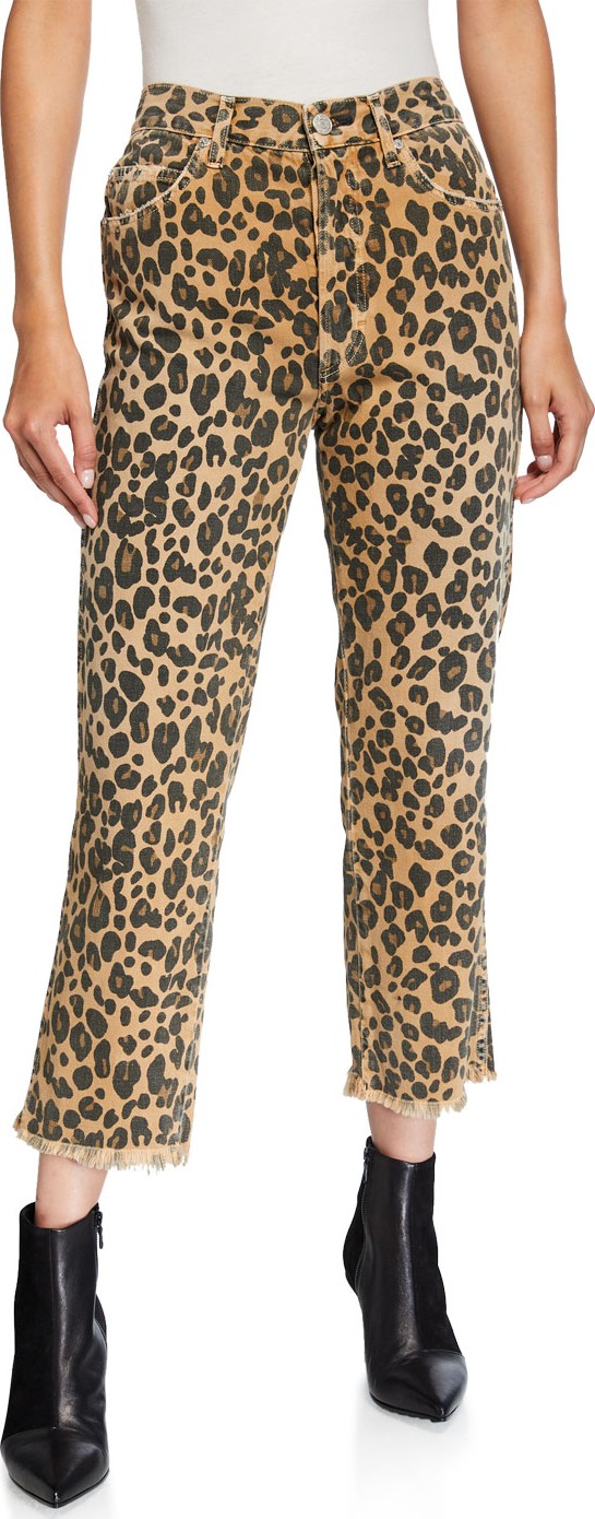 AMO Loverboy Leopard-Print Relaxed Cropped Straight Jeans