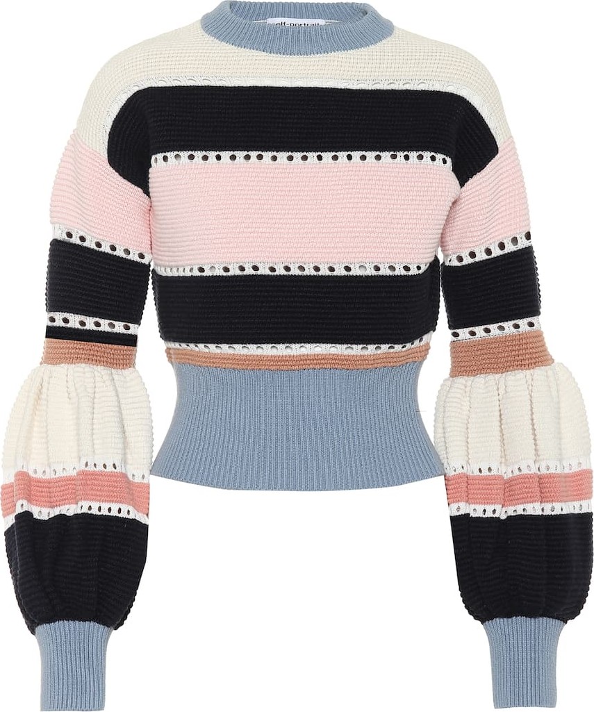 Self Portrait Striped cotton and wool sweater