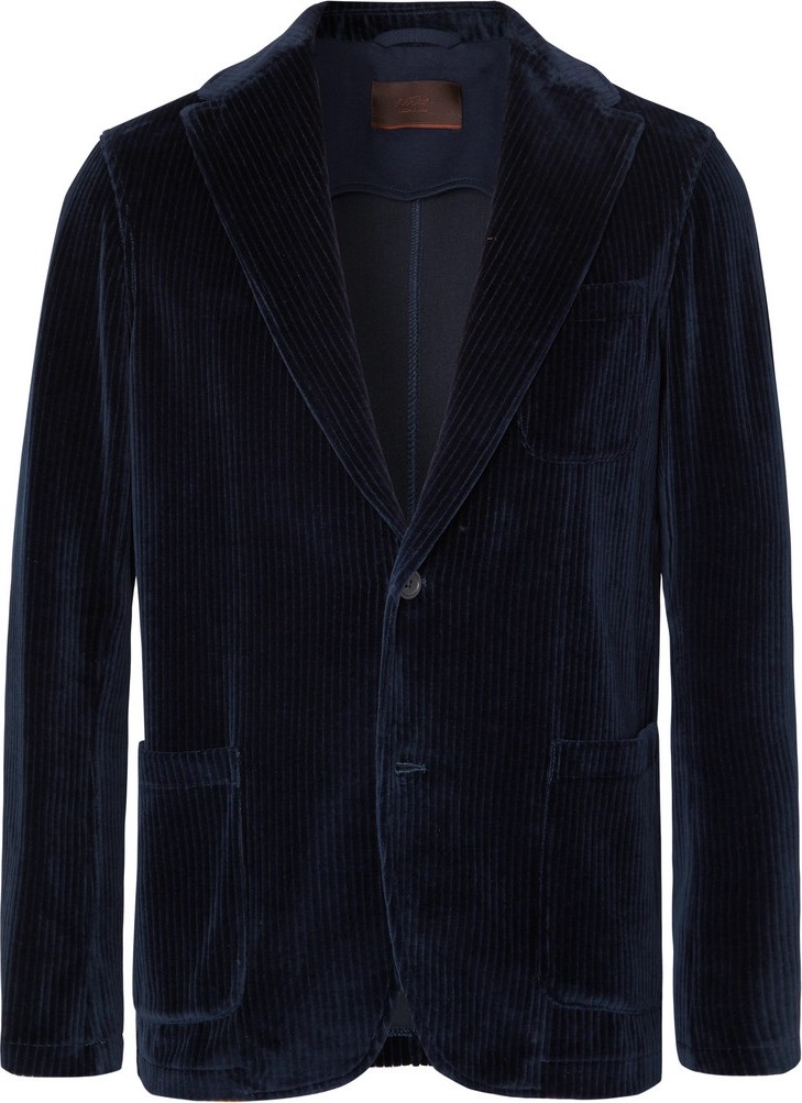 Altea Navy Unstructured Cotton-Corduroy Blazer