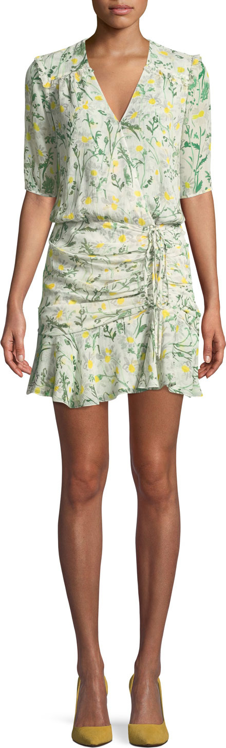 Veronica Beard Dakota Daisy-Print Silk Flounce Dress