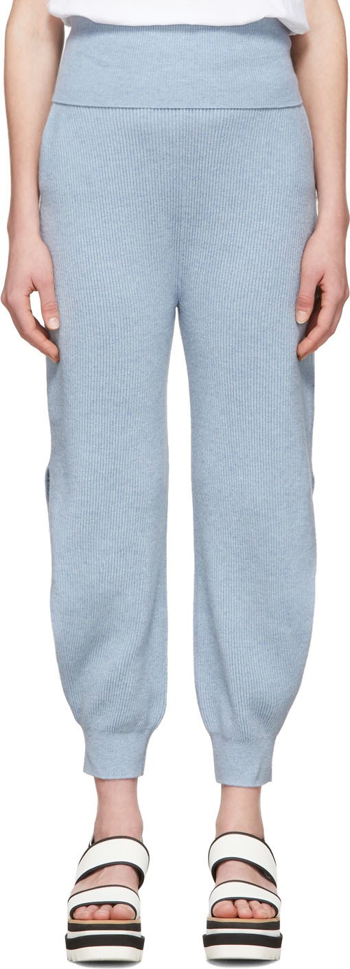 Stella McCartney Blue Cashmere Slashed Ankle Lounge Pants