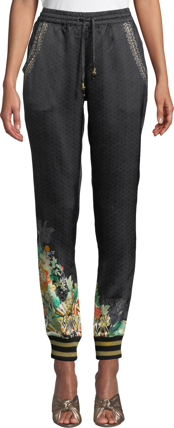 Camilla Printed Silk Drawstring Jogger Pants