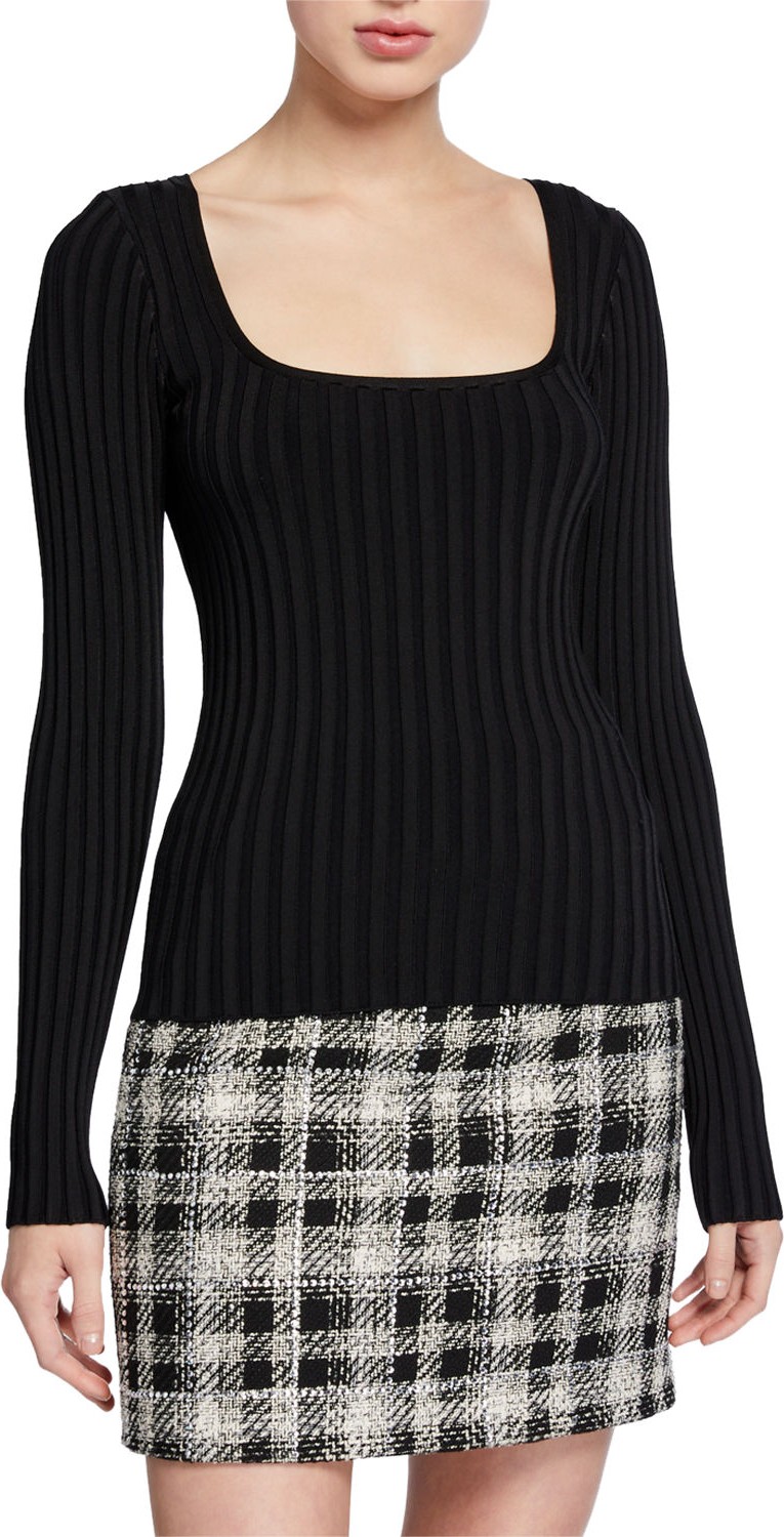 Veronica Beard Clara Square-Neck Ribbed Pullover Sweater