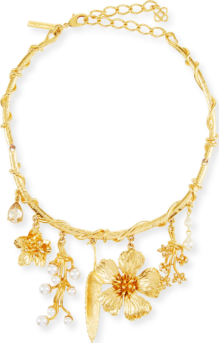 Oscar De La Renta Wildflower Necklace w/ Dangles