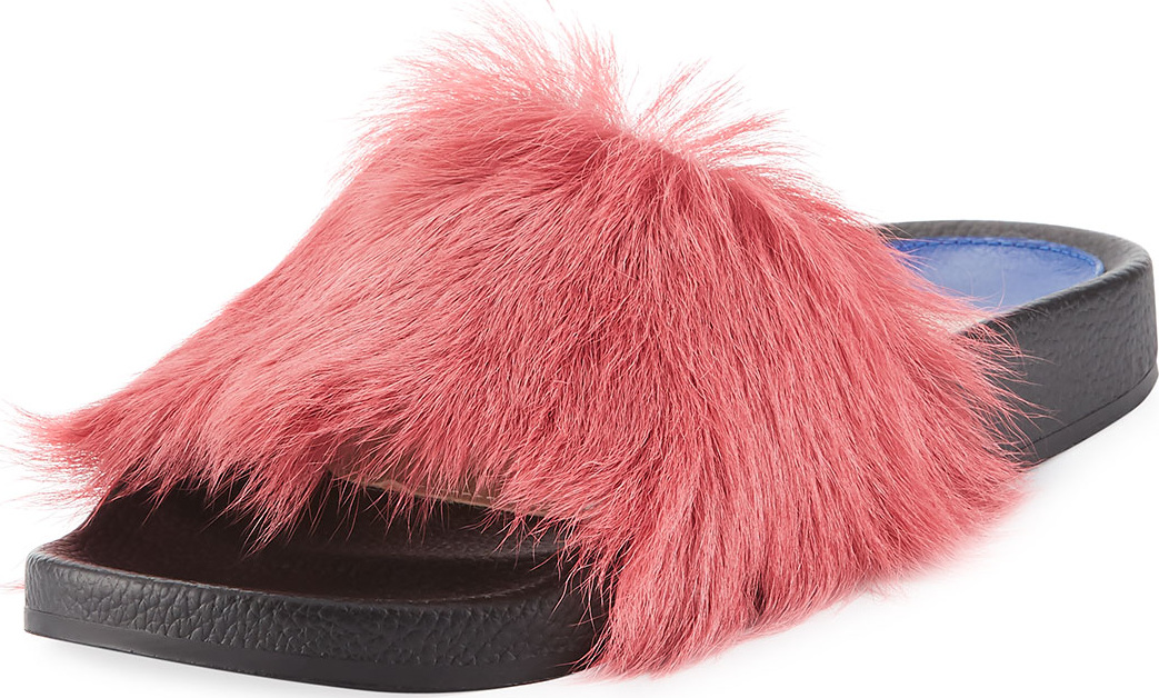 Stuart Weitzman Delano Fluffy Fur Flat Slide Sandal