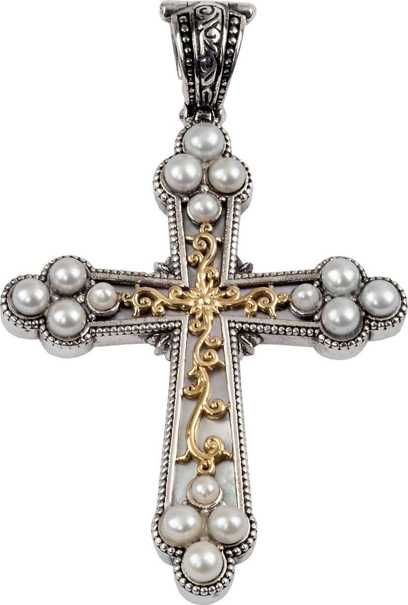 Konstantino Thalia Gold/Silver Mother-of-Pearl Cross Pendant