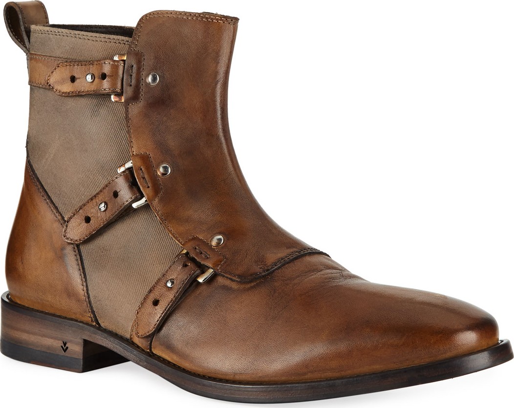 John Varvatos Men's Fleetwood Leather Pin Strap Boots
